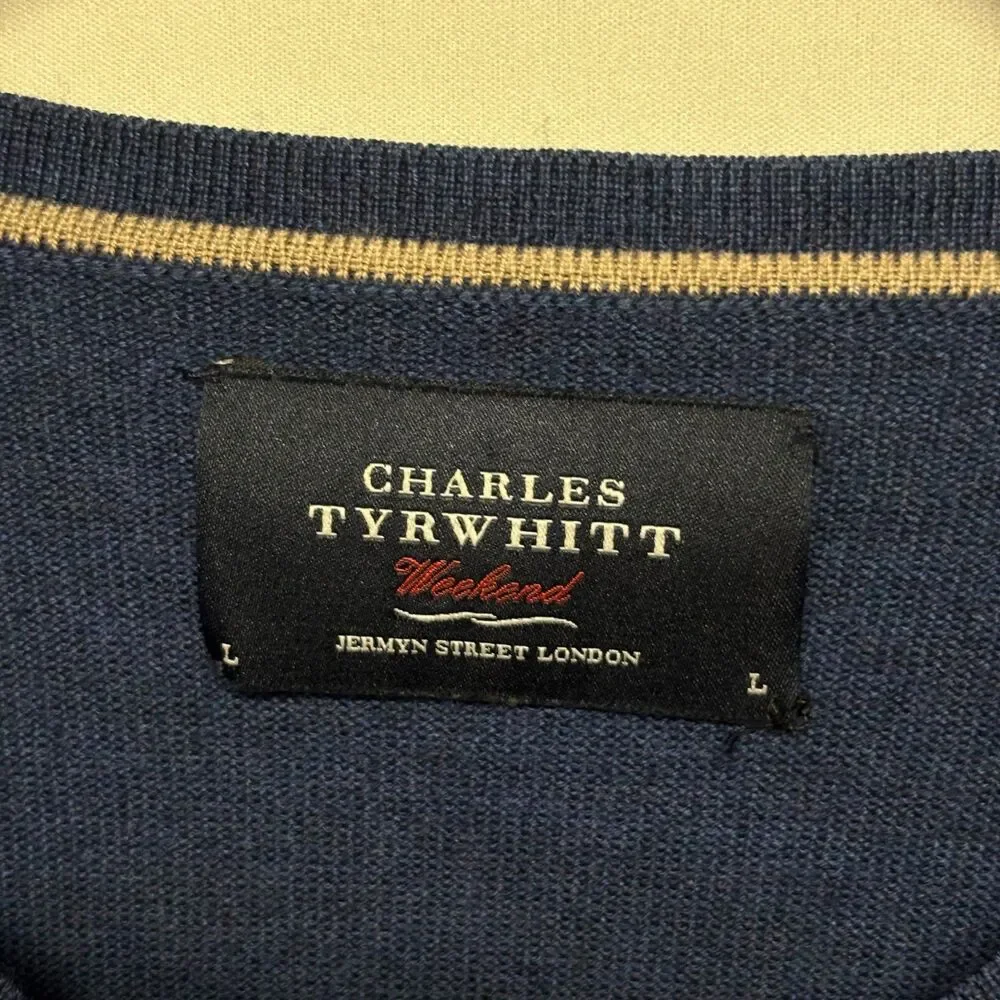 Charles Tyrwhitt Men Extra Fine Merino Wool Sweater Size Large Blue C133 -28